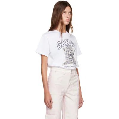 Ganni White Basic Jersey Leopard Relaxed T-shirt In White