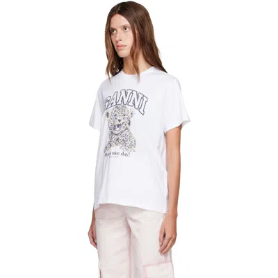 Ganni White Basic Jersey Leopard Relaxed T-shirt In White