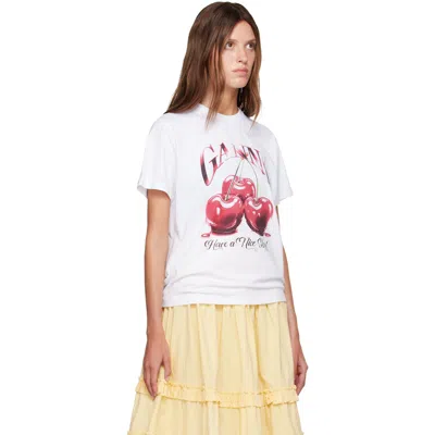 Ganni Basic Jersey Cherry Relaxed T-shirt In White