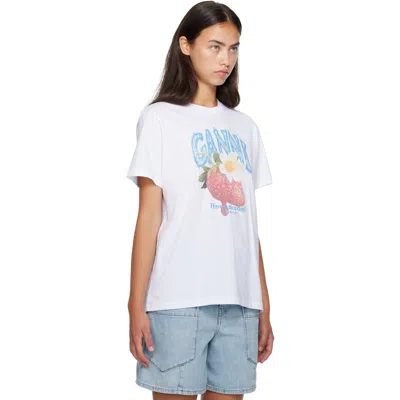 Ganni Womens Bright White Jersey Strawberry Printed Round-neck Cotton-jersey T-shirt In White