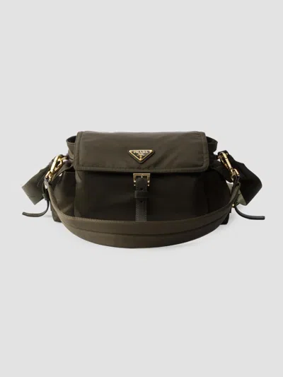 Prada Explore Medium Re-nylon Shoulder Bag With Flap In Green