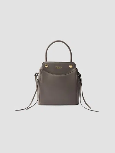 Prada Carry Mini Leather Handbag In Grey