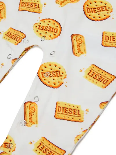 Diesel Biscuit-print Footed Romper In White