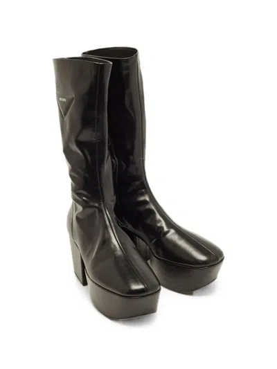 Pre-owned Prada Triangle Logo Platform Ankle Boots In Black