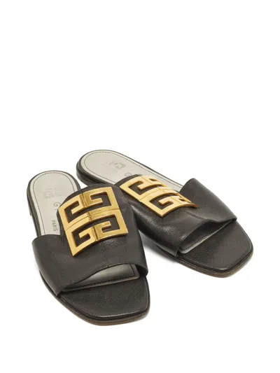 Pre-owned Givenchy 4g Leather Slides In Black