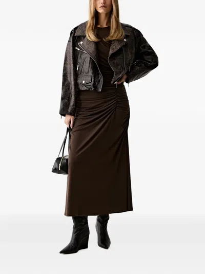 Gestuz Croc-effect Leather Jacket In Brown