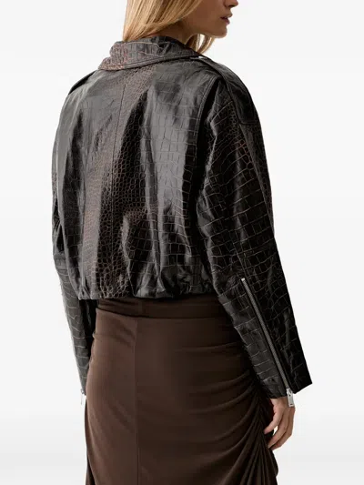 Gestuz Croc-effect Leather Jacket In Brown