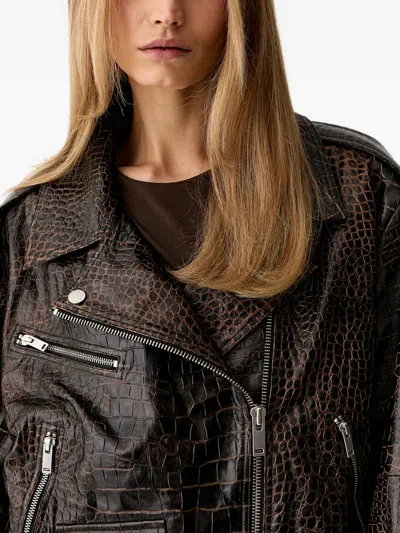 Gestuz Croc-effect Leather Jacket In Brown
