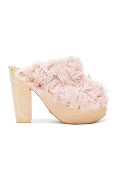 Brother Vellies For Fwrd Curly Rabbit Fur Clogs In Pink. In Light Pink