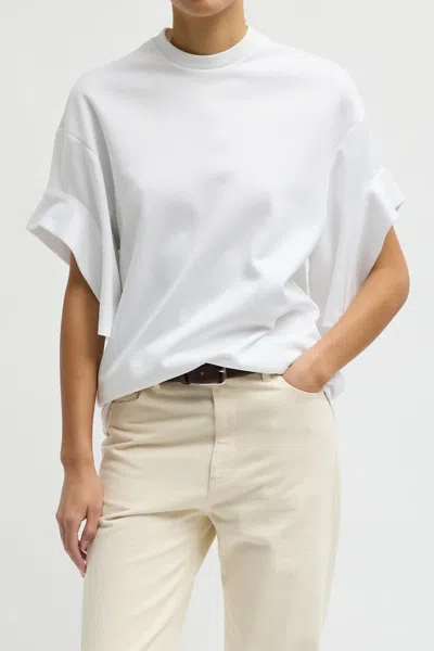 Tibi Active Knit Easy Drape Sleeve T-shirt In White In White