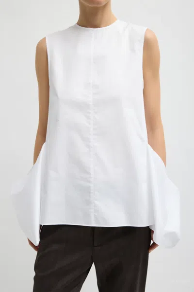 Tibi Eco Poplin Side Drape Top In White In White