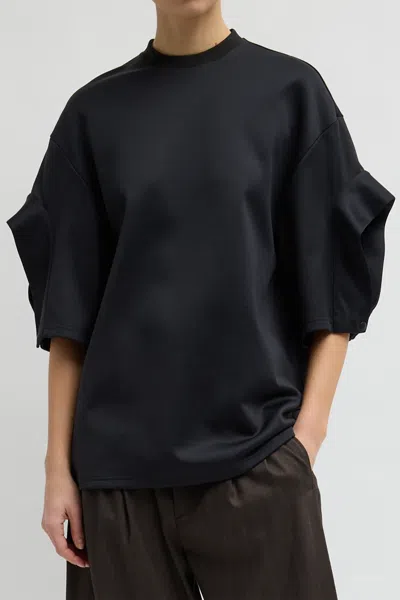Tibi Active Knit Easy Drape Sleeve T-shirt In Black In Black