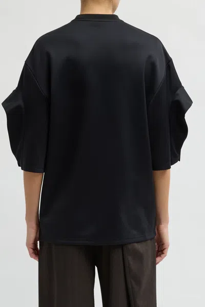 Tibi Active Knit Easy Drape Sleeve T-shirt In Black In Black