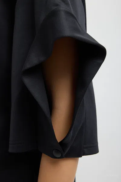 Tibi Active Knit Easy Drape Sleeve T-shirt In Black In Black