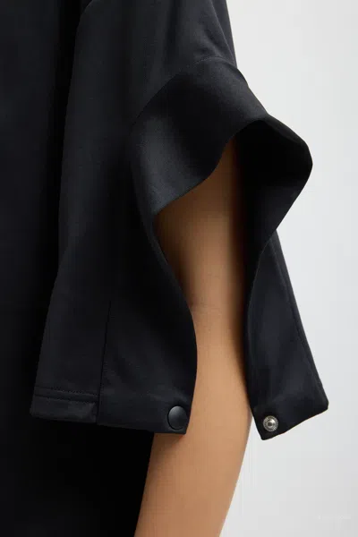 Tibi Active Knit Easy Drape Sleeve T-shirt In Black In Black