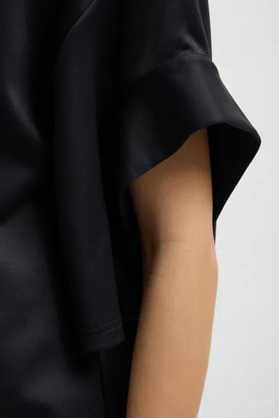 Tibi Active Knit Easy Drape Sleeve T-shirt In Black In Black