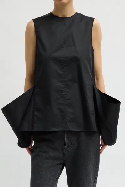 Tibi Eco Poplin Side Drape Top In Black In Black
