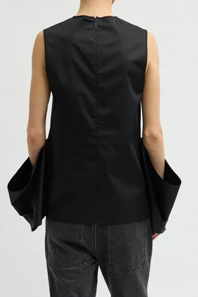 Tibi Eco Poplin Side Drape Top In Black In Black