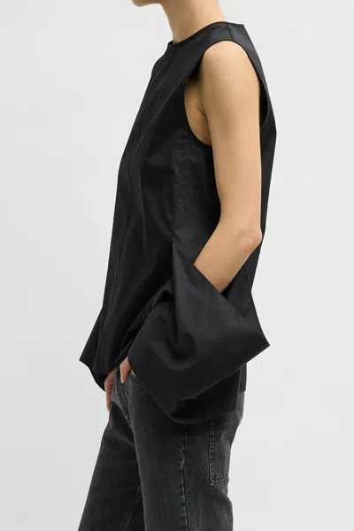 Tibi Eco Poplin Side Drape Top In Black In Black