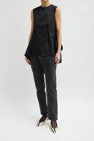 Tibi Eco Poplin Side Drape Top In Black In Black