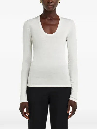 Ferragamo Lightweight Wool Top In Neutral