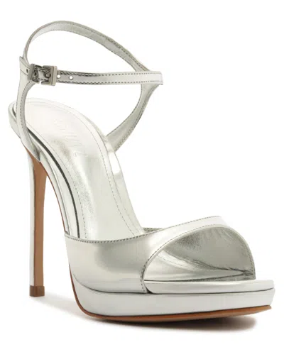 Schutz 115mm Scarlett Metallic Leather Platform Sandals In Silver