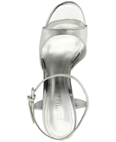 Schutz 115mm Scarlett Metallic Leather Platform Sandals In Silver