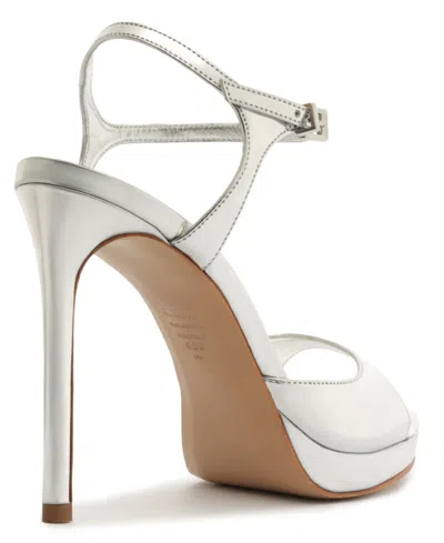 Schutz 115mm Scarlett Metallic Leather Platform Sandals In Silver