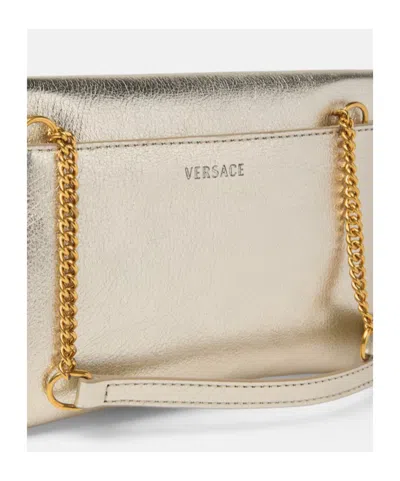 Versace Laminated Leather Shoulder Bag In Neutral