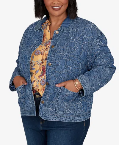 Ruby Rd. Plus Size Quilted Floral Denim Jacket In Blue