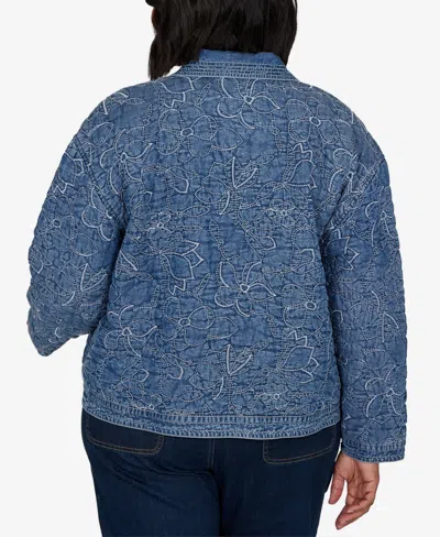Ruby Rd. Plus Size Quilted Floral Denim Jacket In Blue