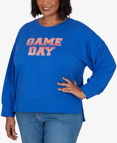 Ruby Rd. Plus Size Game Day Graphic Terry Sweatshirt In Cobolt Multi
