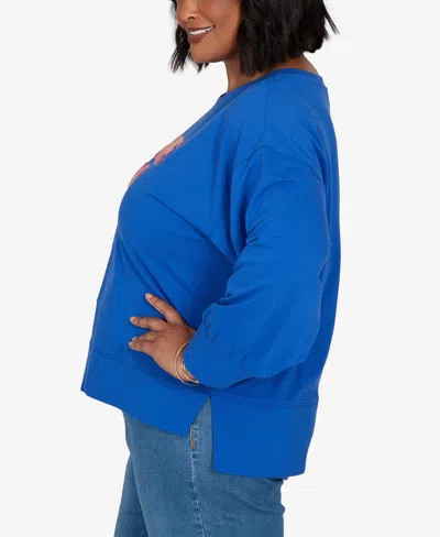 Ruby Rd. Plus Size Game Day Graphic Terry Sweatshirt In Cobolt Multi