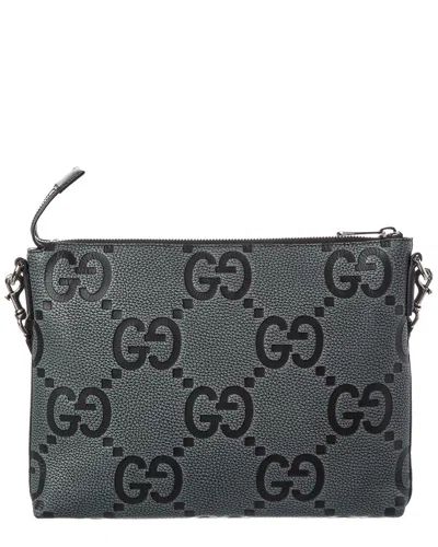 Gucci Medium Jumbo Gg Leather Messenger Bag In Black