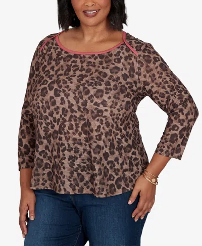 Ruby Rd. Plus Size Cheetah Print Knit Top In Dark Chocolate Multi