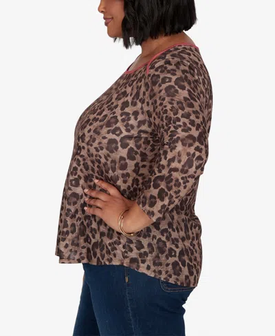 Ruby Rd. Plus Size Cheetah Print Knit Top In Dark Chocolate Multi