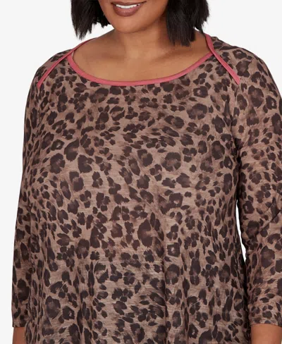 Ruby Rd. Plus Size Cheetah Print Knit Top In Dark Chocolate Multi