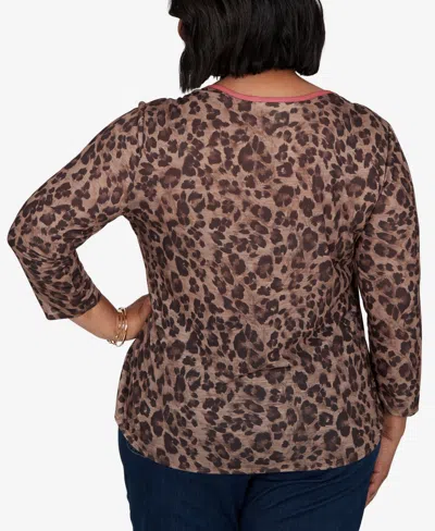 Ruby Rd. Plus Size Cheetah Print Knit Top In Dark Chocolate Multi