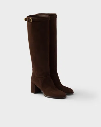 Prada Suede Boots In Brown
