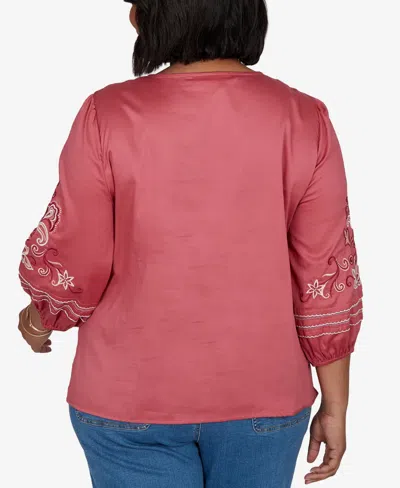 Ruby Rd. Plus Size Embroidered Sleeve Voile Top In Rose