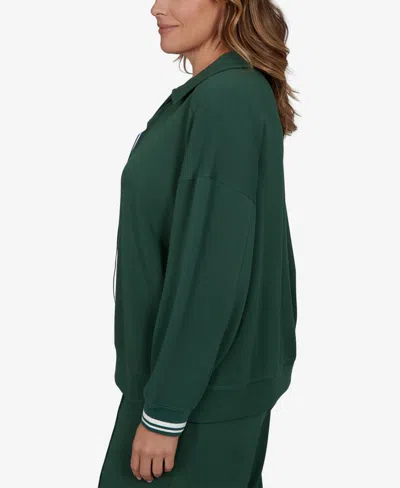 Ruby Rd. Plus Size Stripe Trim Drawstring Pullover Top In Fern