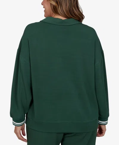 Ruby Rd. Plus Size Stripe Trim Drawstring Pullover Top In Fern