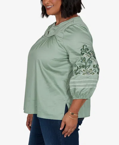 Ruby Rd. Plus Size Embroidered Sleeve Voile Top In Jasper
