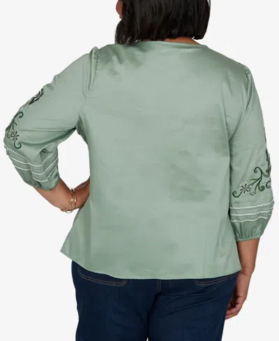 Ruby Rd. Plus Size Embroidered Sleeve Voile Top In Jasper