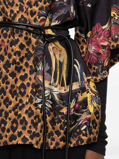 Etro Silk Printed Kimono Jacket In Brown