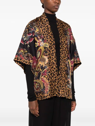 Etro Silk Printed Kimono Jacket In Brown