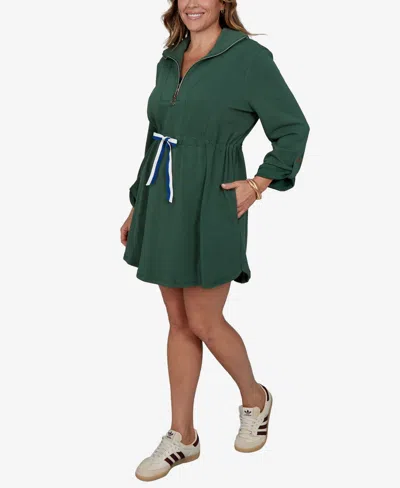 Ruby Rd. Plus Size Stripe Trim Drawstring Waist Dress In Green