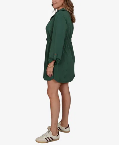 Ruby Rd. Plus Size Stripe Trim Drawstring Waist Dress In Green