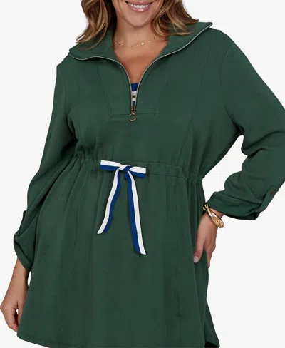 Ruby Rd. Plus Size Stripe Trim Drawstring Waist Dress In Green