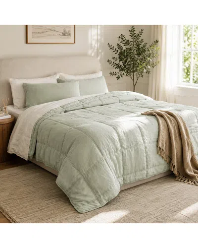Awesome Home Linen Solid Comforter Set In Green